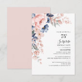 Roze Bloemen 75e Verjaardagsfeest Uitnodiging (Voorkant / Achterkant)