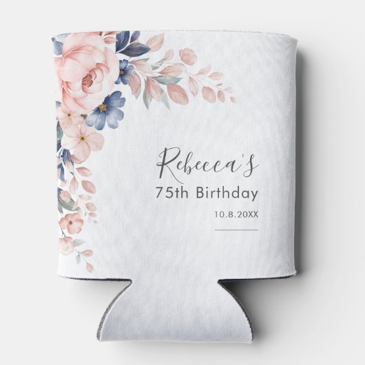 Roze Bloemen 75e verjaardagsfeestje Blikjeskoeler (Achterkant)