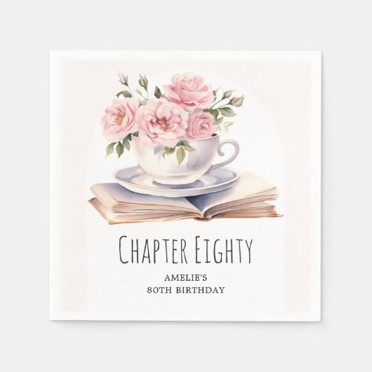 Roze Bloemen 80e Boek Thema Verjaardag Servet (Voorkant)