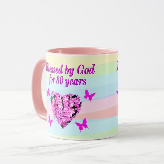 ROZE BLOEMEN 80E VERJAARDAG GOD'S ZEGENINGEN MOK (Voorkant links)