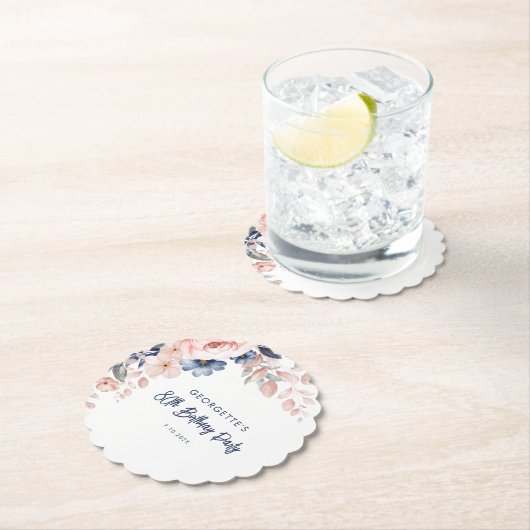 Roze Bloemen 80e Verjaardag Party Script Kartonnen Onderzetters (Insitu)