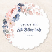 Roze Bloemen 80e Verjaardag Party Script Kartonnen Onderzetters (Voorkant)
