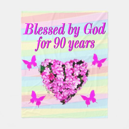 ROZE BLOEMEN 90E VERJAARDAG GEBEDSDEKEN FLEECE DEKEN (Voorkant)