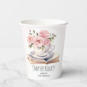 Roze Bloemen 90ste Boek Thema Verjaardag Papieren Bekers (Achterkant)