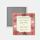 Roze bloemen Aangepast sparen de Datum Magnet Magneet (Voorkant / Achterkant)