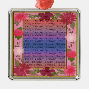 Roze bloemen Aangepast vierkant zilver Ornament