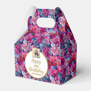 roze bloemen, aangepaste foto, Happy Birthday Bedankdoosjes