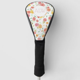 Roze bloemen Aangepaste Initialen Golfheadcover