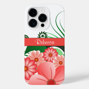 roze bloemen Aangepaste naam Hibiscus Floral Case-Mate iPhone 14 Pro Hoesje