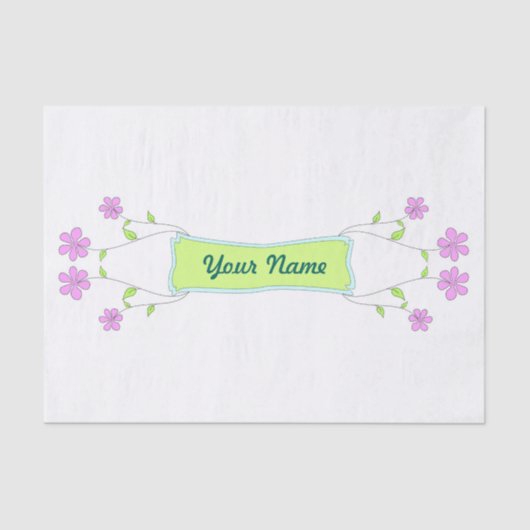 Roze bloemen Aangepaste naam Tissuepapier (Voorkant)