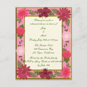 Roze Bloemen Aangepaste repetitie diner uitnodigin Kaart