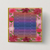 Roze bloemen Aangepaste vierkante Button (Voorkant)