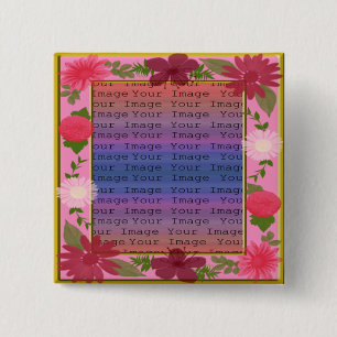 Roze Bloemen Aangepaste vierkante knop Button 5,1 Cm