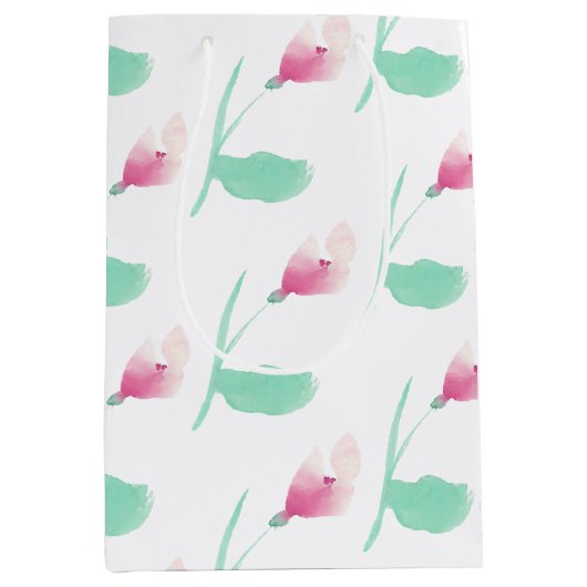 Roze Bloemen Abstract Medium Cadeauzakje (Voorkant)