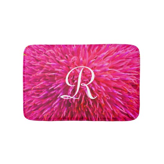 Roze Bloemen Abstract Monogrammed Plush Bath Mat (Voorkant)
