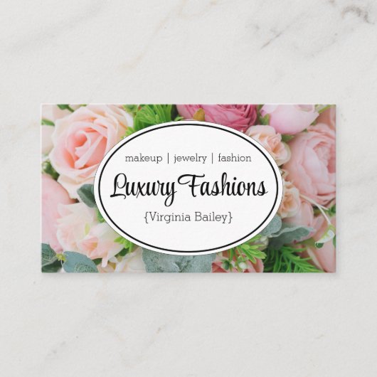 Roze bloemen achtergrond visitekaartje (Voorkant)