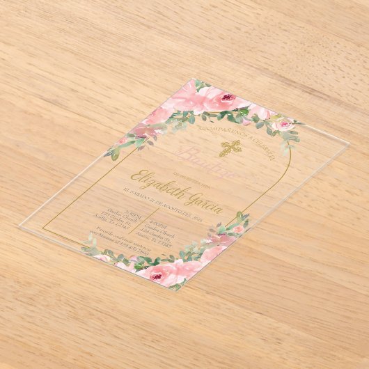 Roze bloemen acryl doop Spaanse uitnodiging Acryl Uitnodigingen (Laagn)