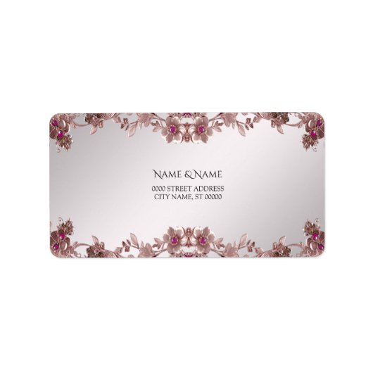 Roze  Bloemen Adres Label (Voorkant)