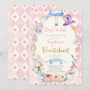 Roze Bloemen Alice In Wonderland Verjaardag Tea Pa Kaart