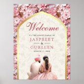 Roze Bloemen Anand Karaj Sikh Bruiloft Welkomstbor Poster (Voorkant)
