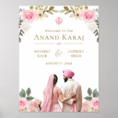 Roze Bloemen Anand Karaj Sikh Bruiloft Welkomstbor Poster (Voorkant)