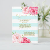Roze Bloemen Aqua Stripes Bruiloft Richting Inzets Informatiekaartje (Staand voorkant)