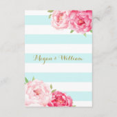 Roze Bloemen Aqua Stripes Bruiloft Richting Inzets Informatiekaartje (Achterkant)