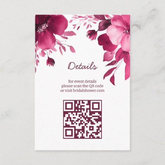 Roze Bloemen Aquarel Bruidsdouche Aangepaste QR Informatiekaartje (Voorkant)