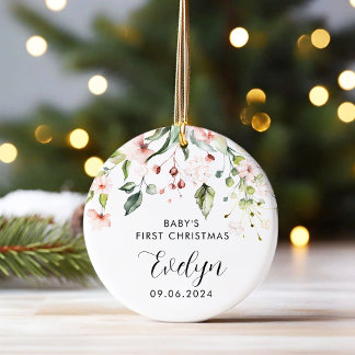 Roze Bloemen Baby Eerste Kerst Baby Keramisch Ornament