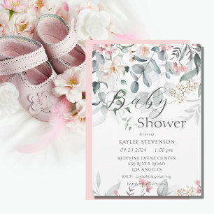 Roze Bloemen Baby Meisje Baby shower Kaart