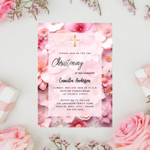Roze bloemen baby meisje doopsel kaart
