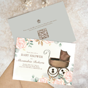 Roze Bloemen Baby Meisje Douche  Sjabloon Kaart