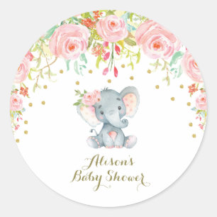 Roze Bloemen Baby Olifant Dank u Sticker gunsten