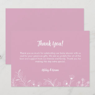 Roze Bloemen Baby shower Bedankkaart