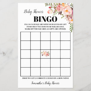 Roze bloemen Baby shower Bingo Game Kaart