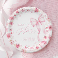 Roze bloemen baby shower borden met strik