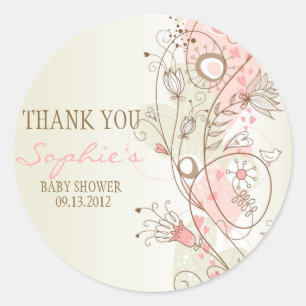 Roze  Bloemen Baby shower Dank u Sticker