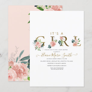 roze bloemen Baby shower Invita Kaart