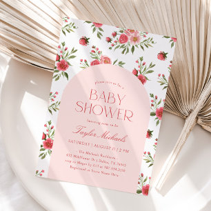 Roze Bloemen Baby shower Kaart