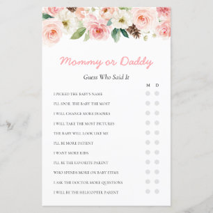 Roze Bloemen Baby shower Mama of Daddy Game