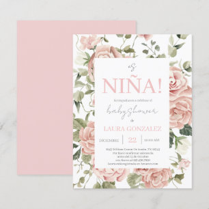 Roze Bloemen Baby shower Meisje Spaans Kaart