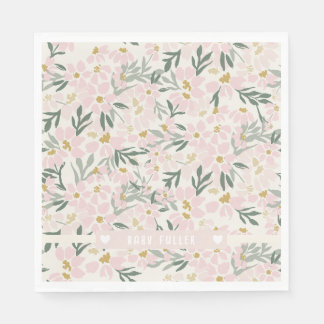 Roze Bloemen Baby shower Papier Servet met Naam