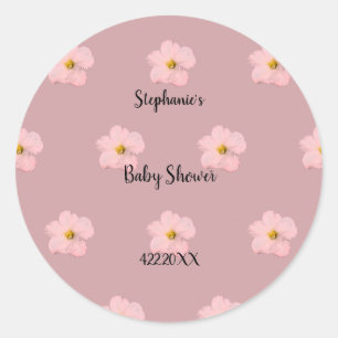 Roze Bloemen Baby shower Petunia Patroon Artsy 202 Ronde Sticker