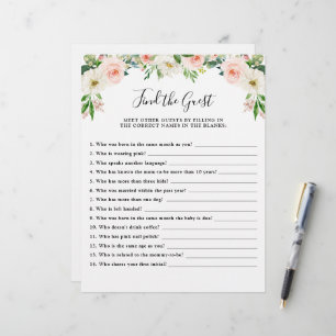 Roze Bloemen Baby shower Spel Vind de Gast