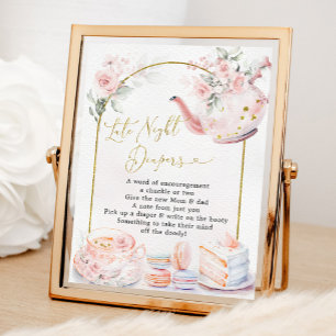 Roze Bloemen Baby shower Thee Late Night Luier Poster