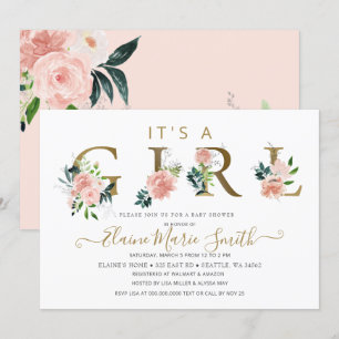 roze bloemen Baby shower van Floral Girl Kaart