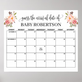 Roze bloemen Baby shower Vervaldatum agenda Poster