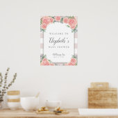 Roze bloemen Baby shower WelkomstPoster Poster (Keuken)