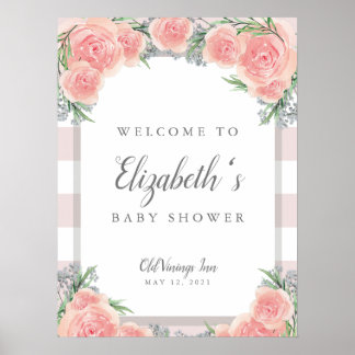 Roze bloemen Baby shower WelkomstPoster Poster