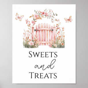 Roze Bloemen Baby Snoepjes en Traktaties Party Sig Poster